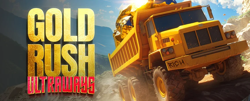 Gold Rush Ultraways is an interesting video slot with an intriguing gold mining theme. But instead of a deep, dark shaft with old pickaxes and lanterns, here you can see a modern open mine in operation. Heavy machinery hauls paydirt by the truckload, and hopefully hauls some major wins for you along with it. 