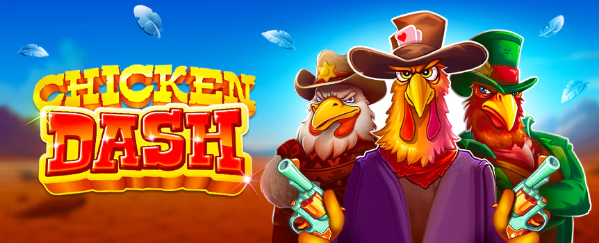 Saddle up and ride into town along with some fearsome fowl in the slot Chicken Dash on Cafe Casino. This Wild West escapade features three levels of Bonus Buys, a Free Spins round, and more.