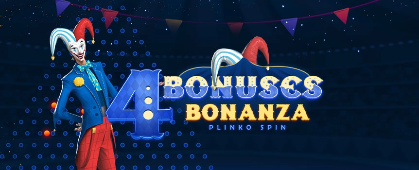 If you love Plinko and online slot games, then you’re going to want to try out the exciting and unique 4 Bonuses Bonanza online game at Café Casino.