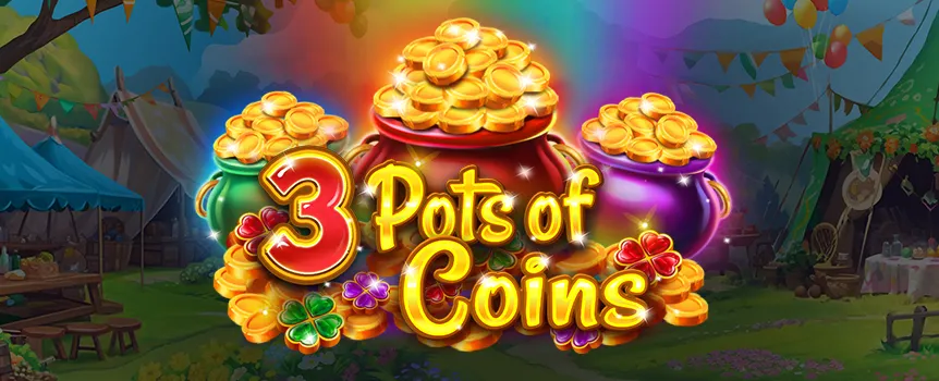 The leprechaun in 3 Pots of Coins is dancing through the fair among reels filled with colourful treats and dazzling pots of gold. Join in the festivities as you search through fields of clovers for mysterious Bonuses.