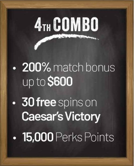 200% up to $600 + 30 free spins + 15000 Perks Points